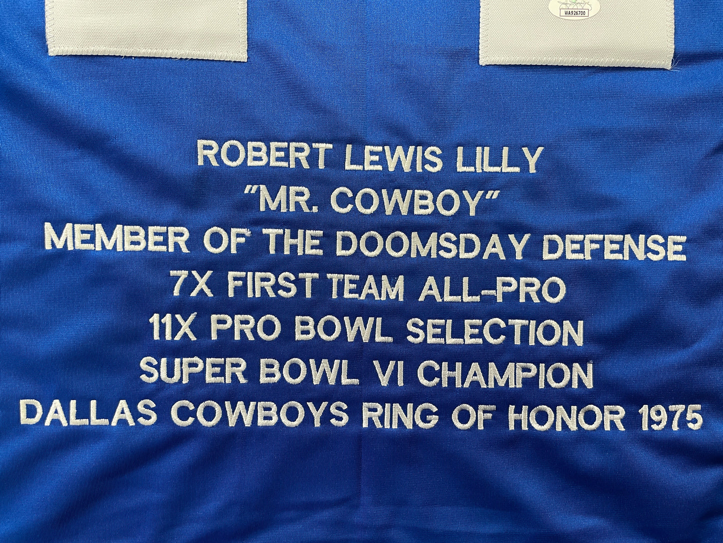 BOB LILLY DALLAS COWBOYS SIGNED SEWN THROWBACK FOOTBALL STAT JERSEY JSA