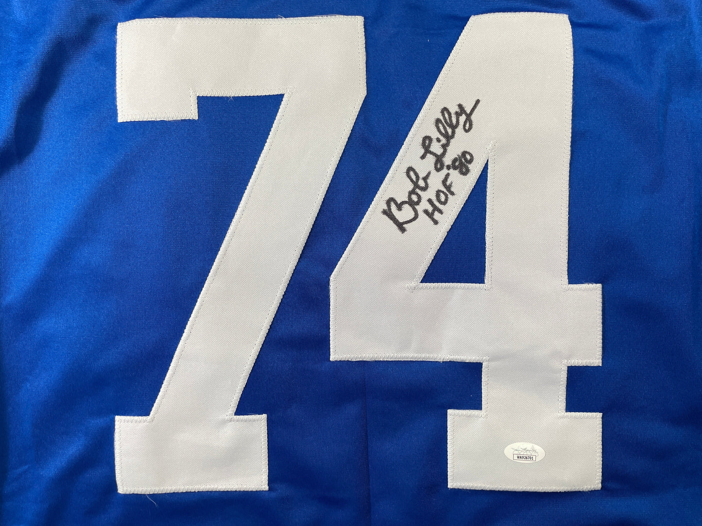 BOB LILLY DALLAS COWBOYS SIGNED SEWN THROWBACK FOOTBALL STAT JERSEY JSA