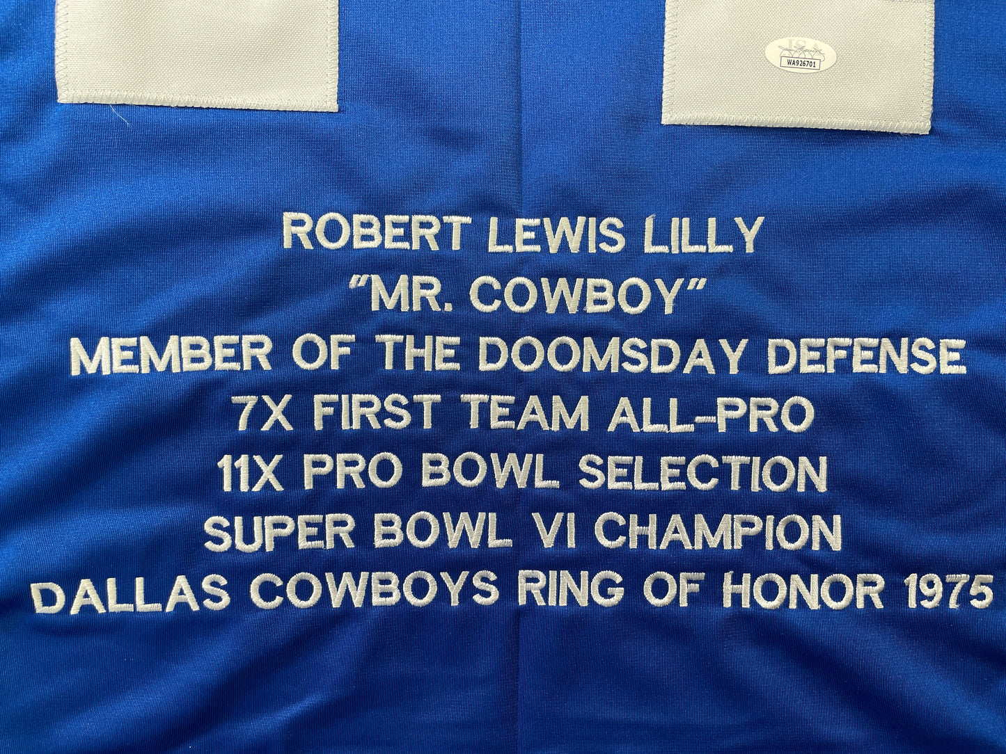 BOB LILLY DALLAS COWBOYS SIGNED SEWN THROWBACK FOOTBALL STAT JERSEY JSA