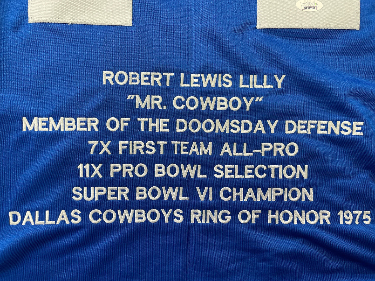 BOB LILLY DALLAS COWBOYS SIGNED SEWN THROWBACK FOOTBALL STAT JERSEY JSA