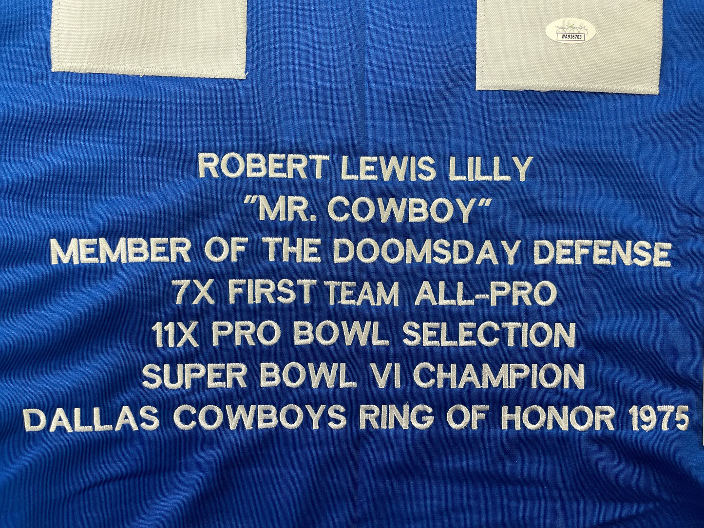 BOB LILLY DALLAS COWBOYS SIGNED SEWN THROWBACK FOOTBALL STAT JERSEY JSA