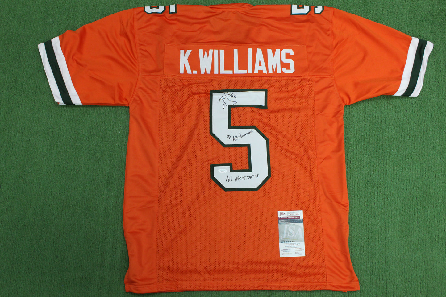 KEVIN WILLIAMS MIAMI HURRICANES SIGNED JERSEY w/INSCs Dallas Cowboys XL BAS
