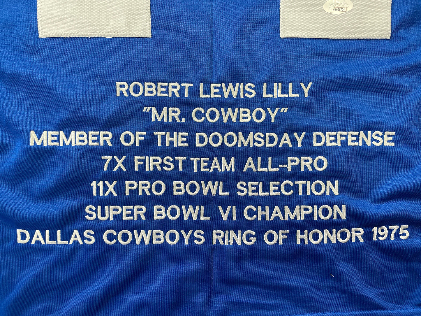 BOB LILLY DALLAS COWBOYS SIGNED SEWN THROWBACK FOOTBALL STAT JERSEY JSA