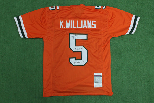 KEVIN WILLIAMS MIAMI HURRICANES SIGNED JERSEY w/INSCs Dallas Cowboys XL BAS
