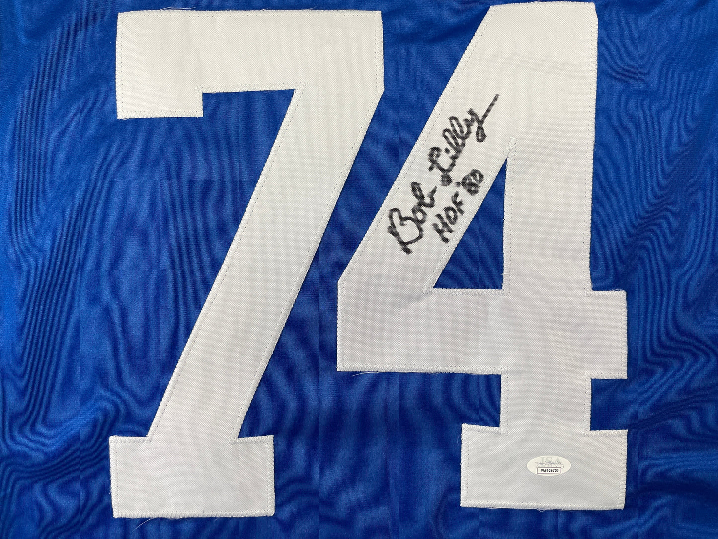 BOB LILLY DALLAS COWBOYS SIGNED SEWN THROWBACK FOOTBALL STAT JERSEY JSA