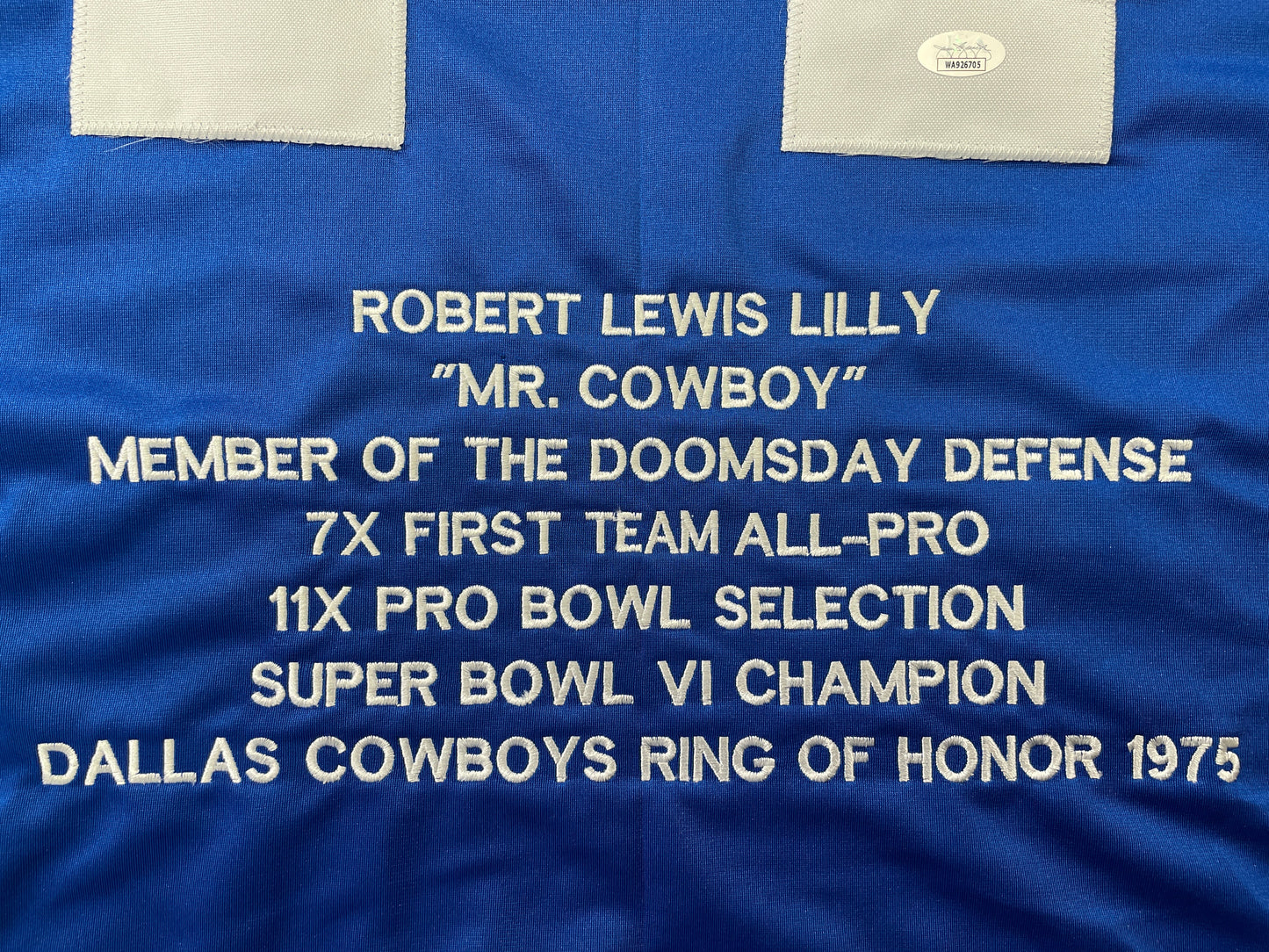 BOB LILLY DALLAS COWBOYS SIGNED SEWN THROWBACK FOOTBALL STAT JERSEY JSA