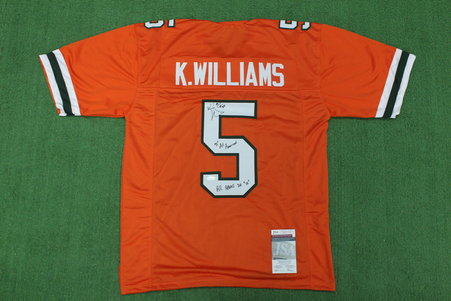 KEVIN WILLIAMS MIAMI HURRICANES SIGNED JERSEY w/INSCs Dallas Cowboys XL BAS