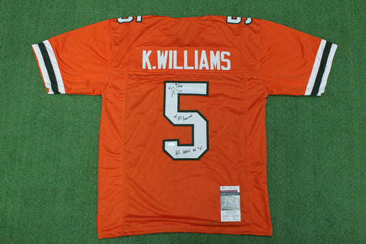 KEVIN WILLIAMS MIAMI HURRICANES SIGNED JERSEY w/INSCs Dallas Cowboys XL BAS