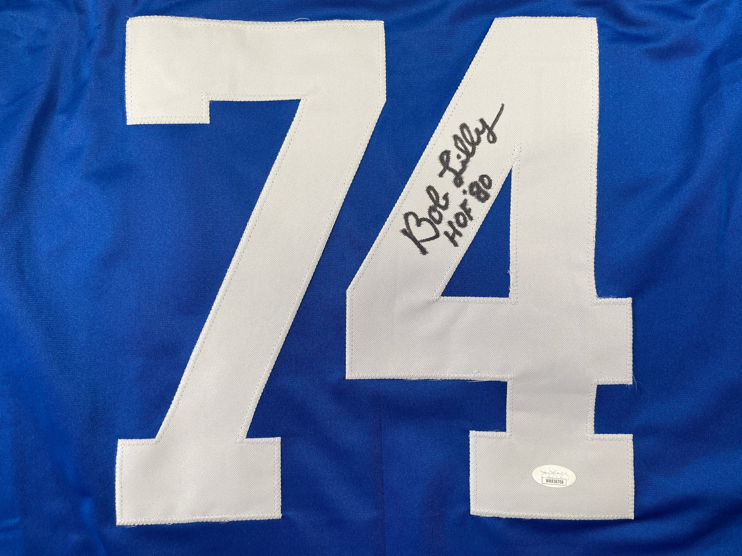 BOB LILLY DALLAS COWBOYS SIGNED SEWN THROWBACK FOOTBALL STAT JERSEY JSA