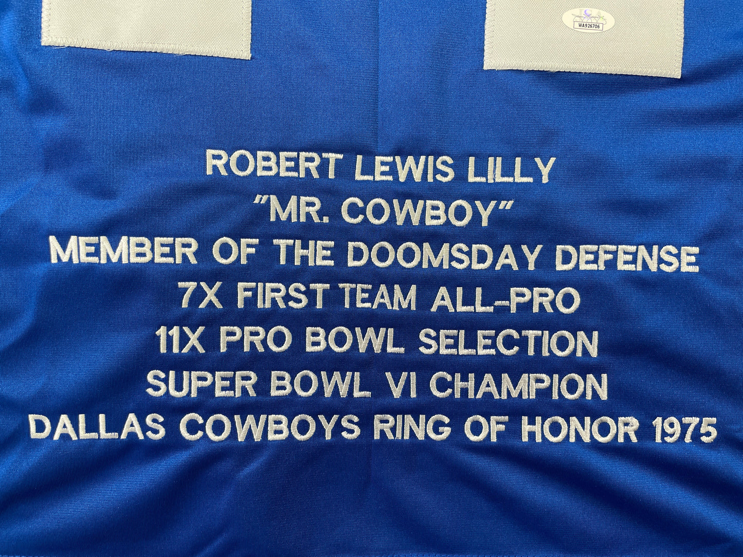 BOB LILLY DALLAS COWBOYS SIGNED SEWN THROWBACK FOOTBALL STAT JERSEY JSA