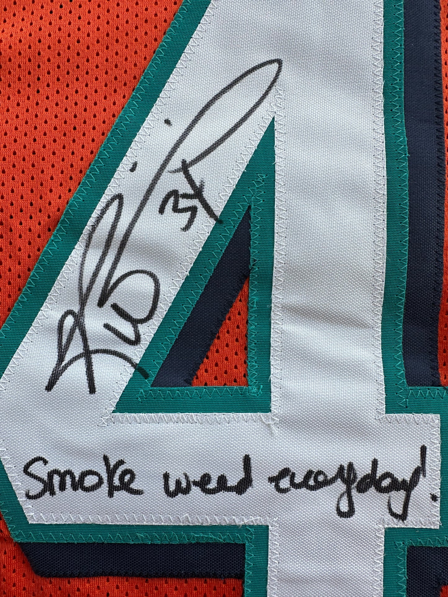 RICKY WILLIAMS ORANGE FOOTBALL JERSEY Miami Dolphins w/"Smoke Weed Everyday" BAS
