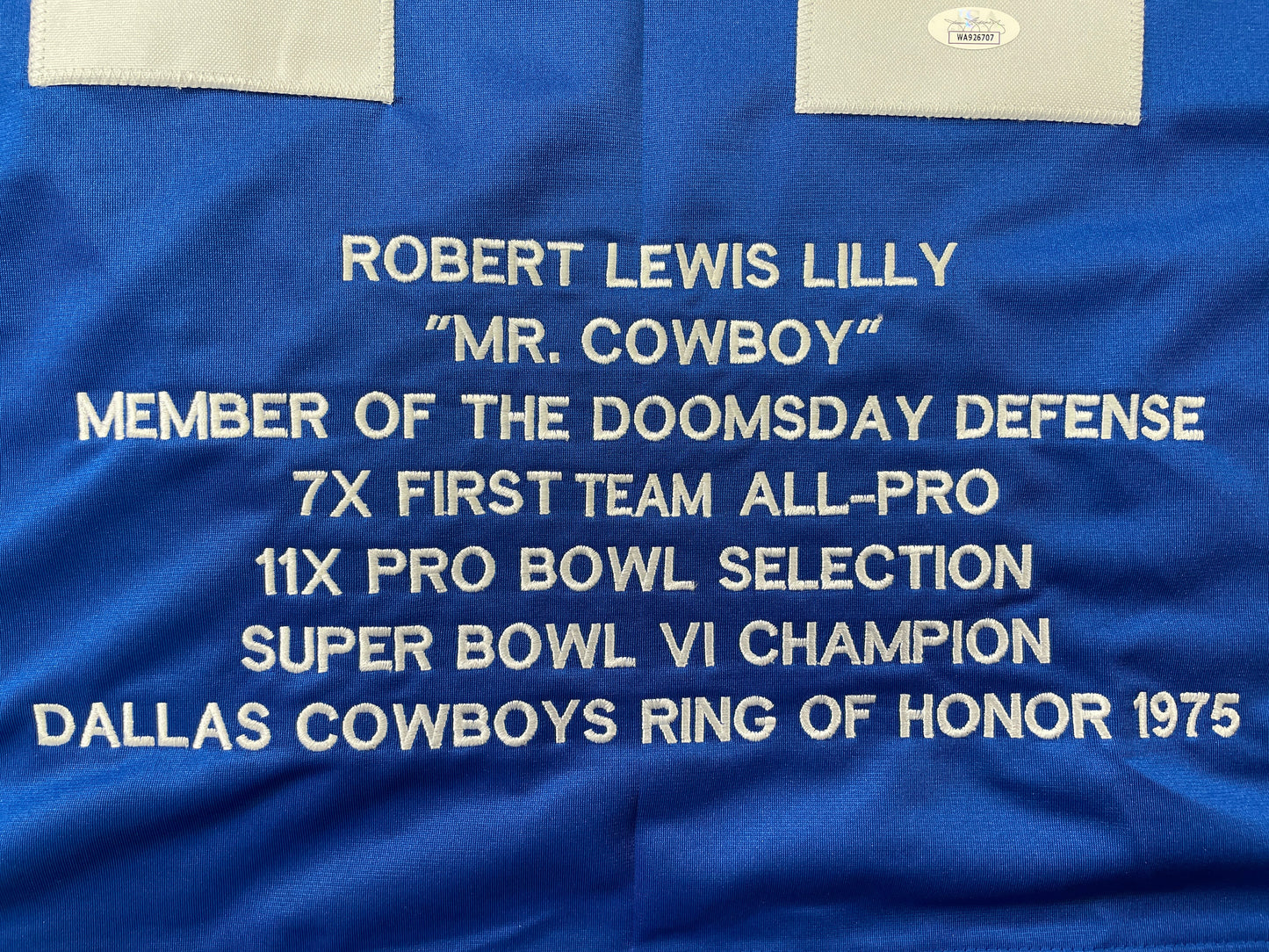BOB LILLY DALLAS COWBOYS SIGNED SEWN THROWBACK FOOTBALL STAT JERSEY JSA