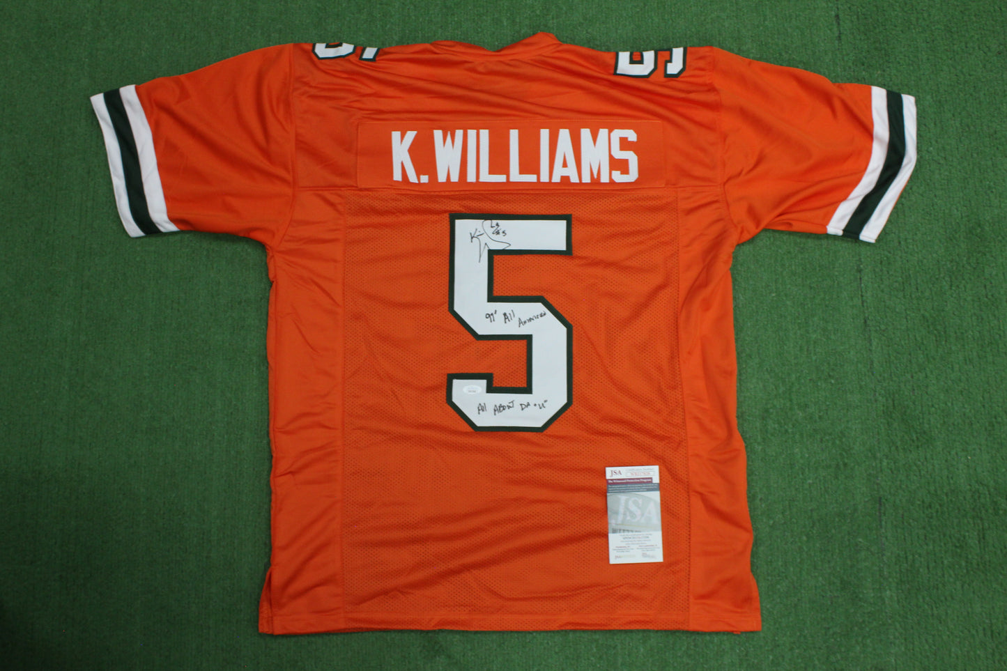 KEVIN WILLIAMS MIAMI HURRICANES SIGNED JERSEY w/INSCs Dallas Cowboys XL BAS