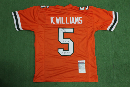 KEVIN WILLIAMS MIAMI HURRICANES SIGNED JERSEY w/INSCs Dallas Cowboys XL BAS