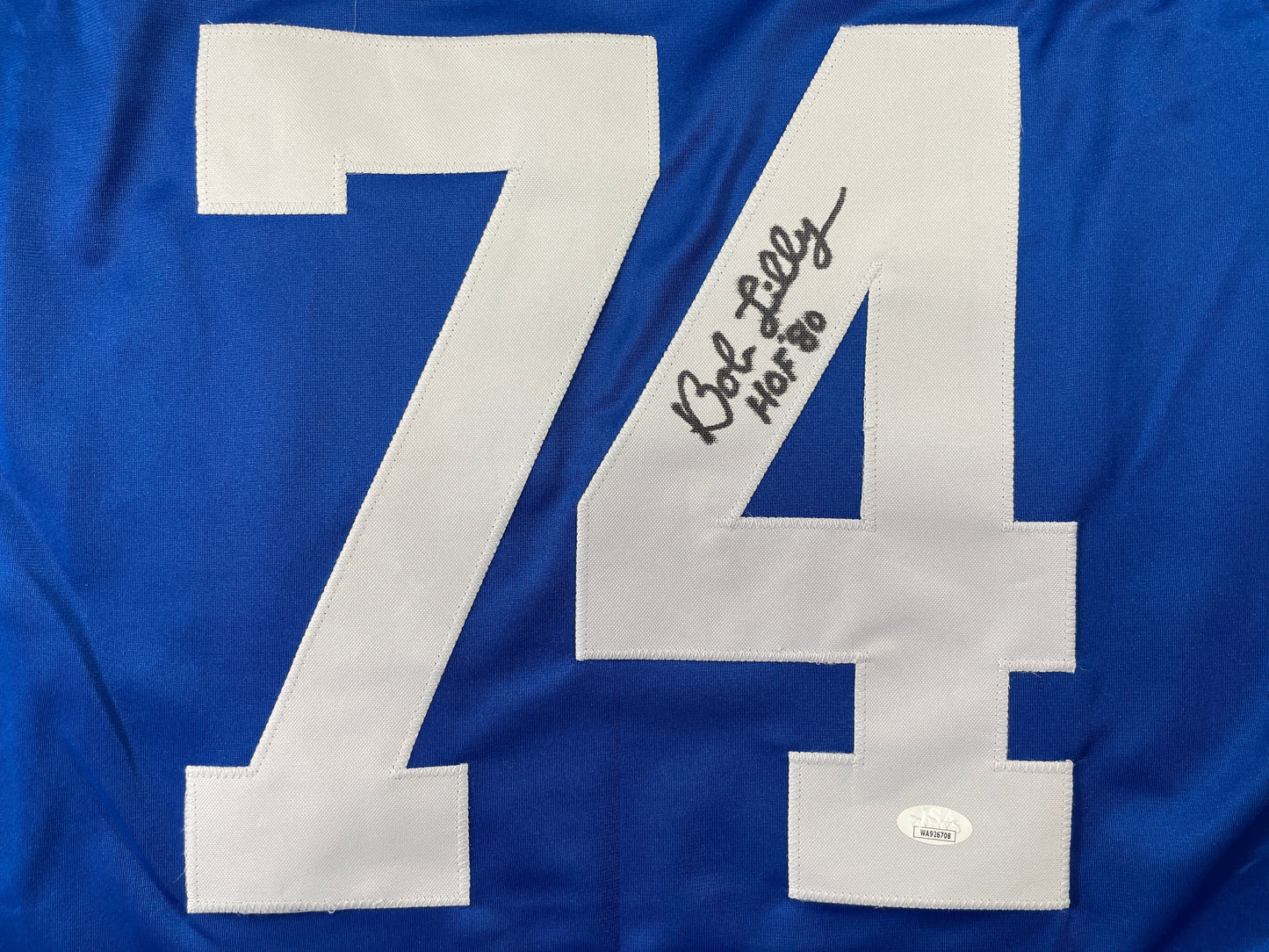 BOB LILLY DALLAS COWBOYS SIGNED SEWN THROWBACK FOOTBALL STAT JERSEY JSA