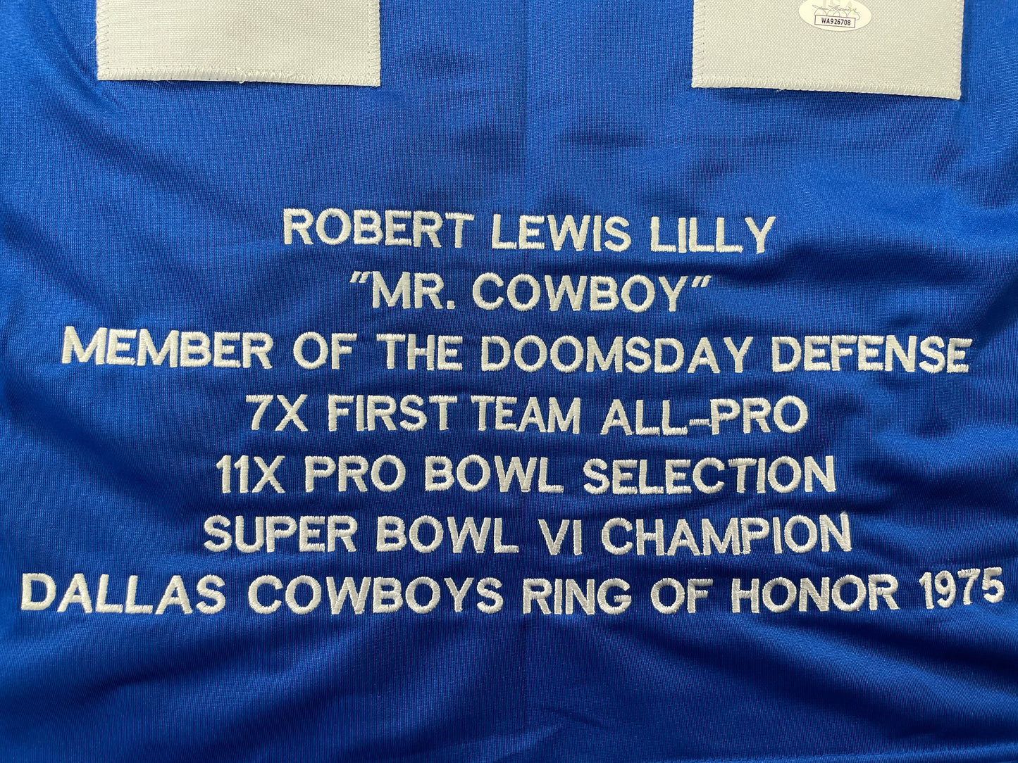 BOB LILLY DALLAS COWBOYS SIGNED SEWN THROWBACK FOOTBALL STAT JERSEY JSA