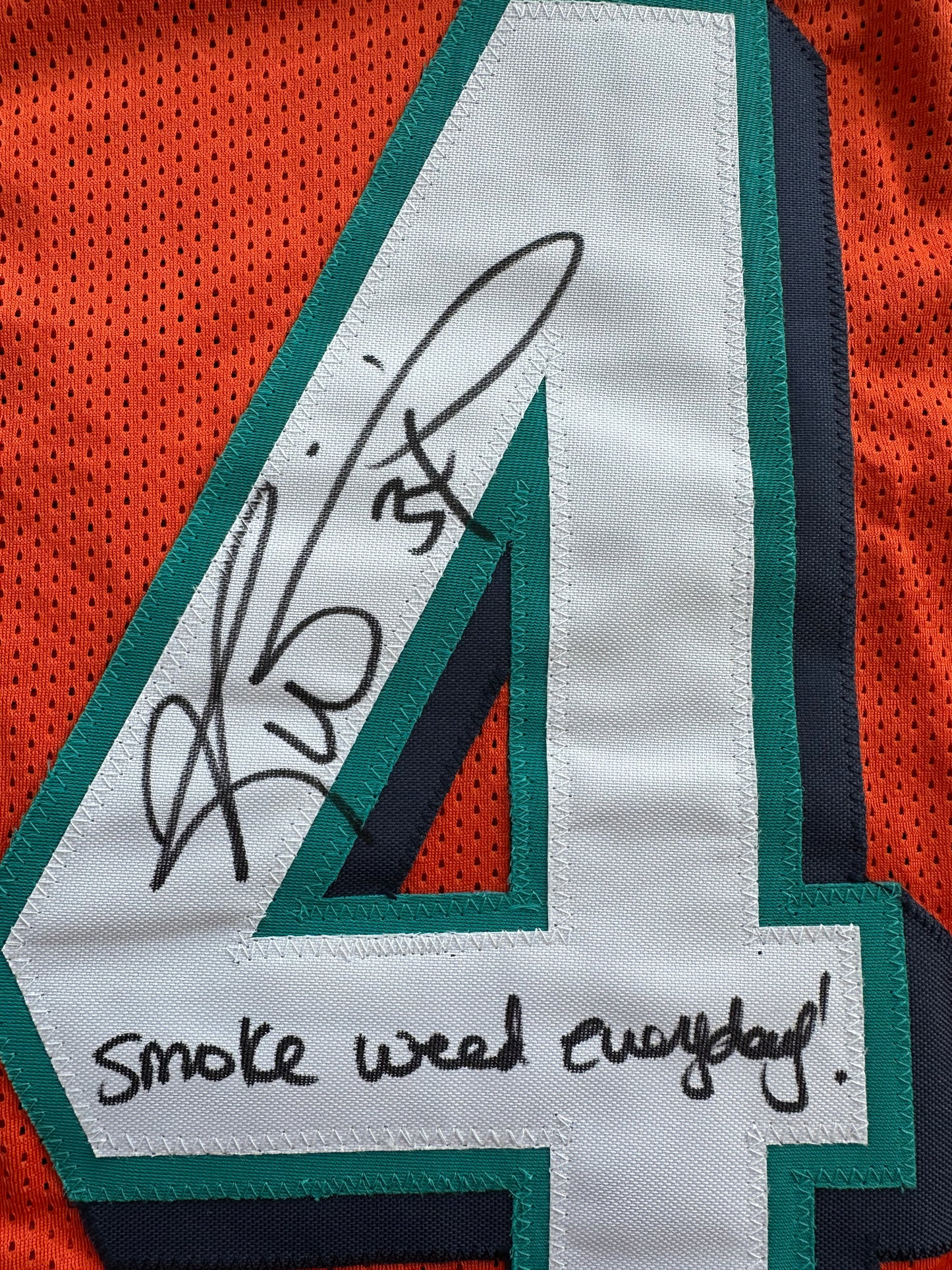 RICKY WILLIAMS ORANGE FOOTBALL JERSEY Miami Dolphins w/"Smoke Weed Everyday" BAS