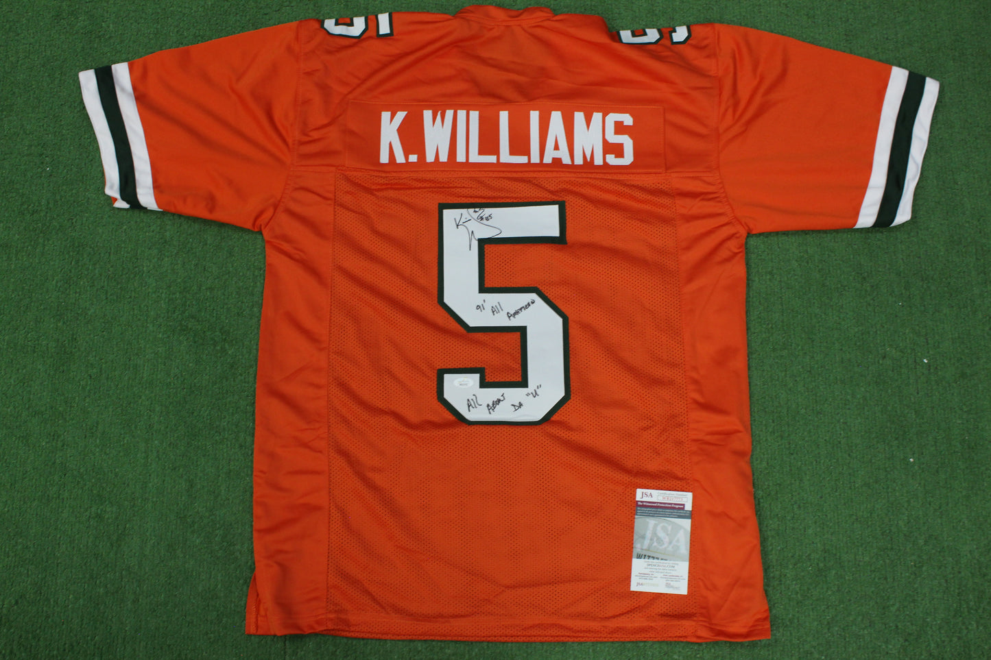 KEVIN WILLIAMS MIAMI HURRICANES SIGNED JERSEY w/INSCs Dallas Cowboys XL BAS