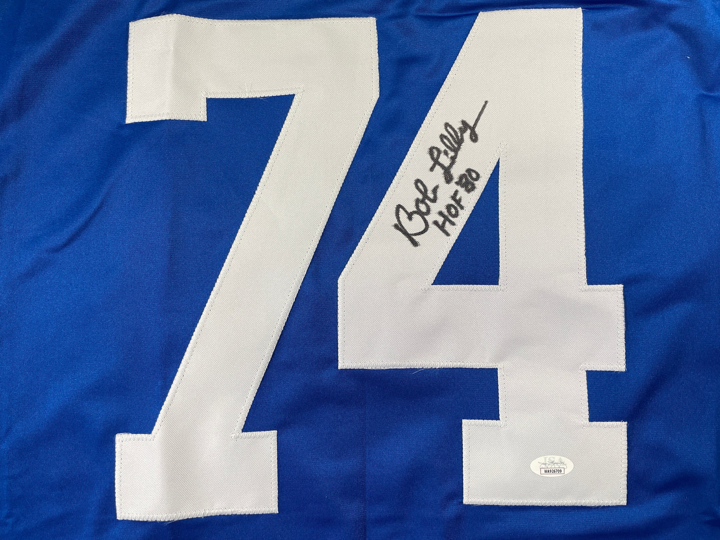 BOB LILLY DALLAS COWBOYS SIGNED SEWN THROWBACK FOOTBALL STAT JERSEY JSA