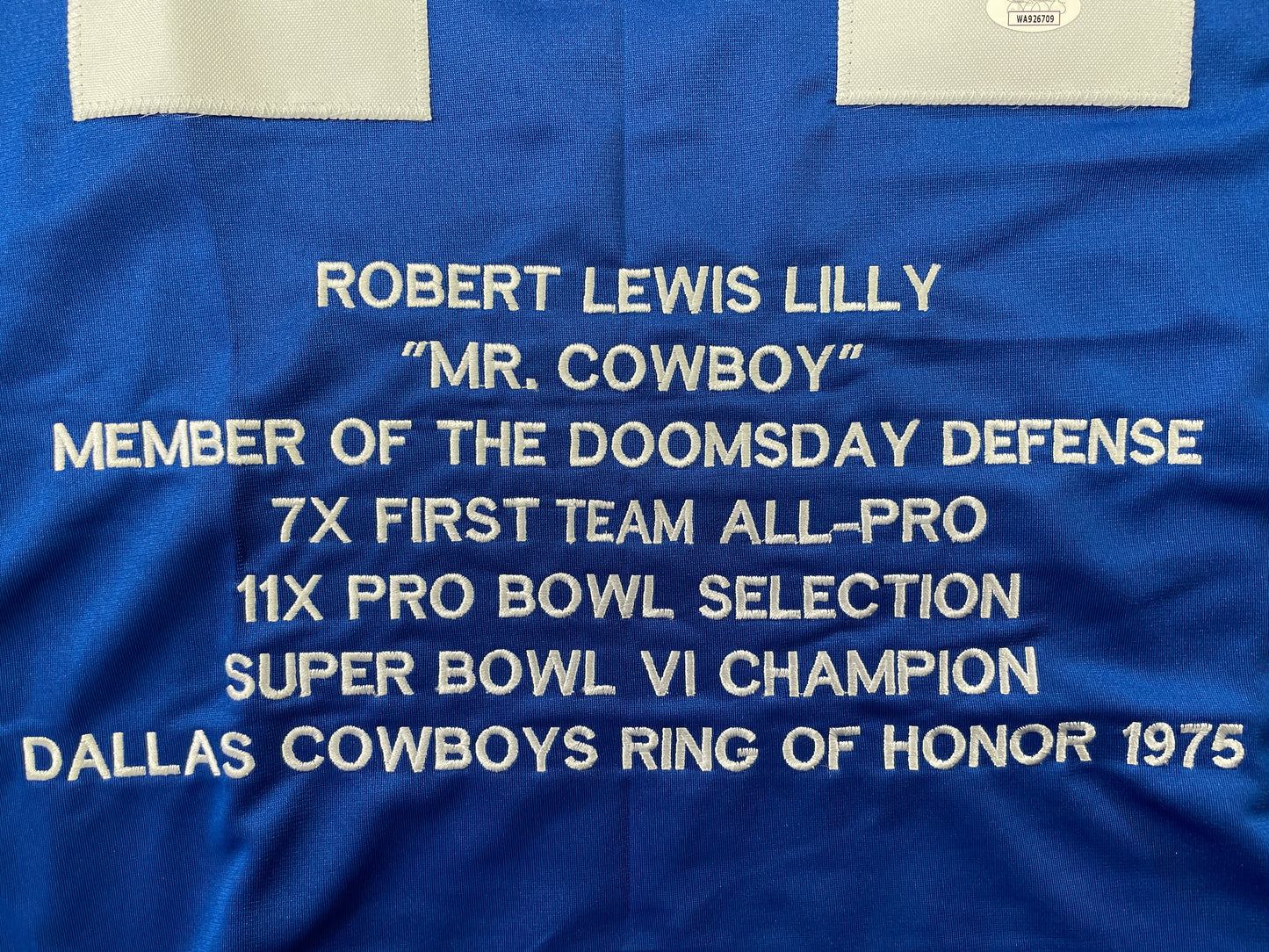 BOB LILLY DALLAS COWBOYS SIGNED SEWN THROWBACK FOOTBALL STAT JERSEY JSA