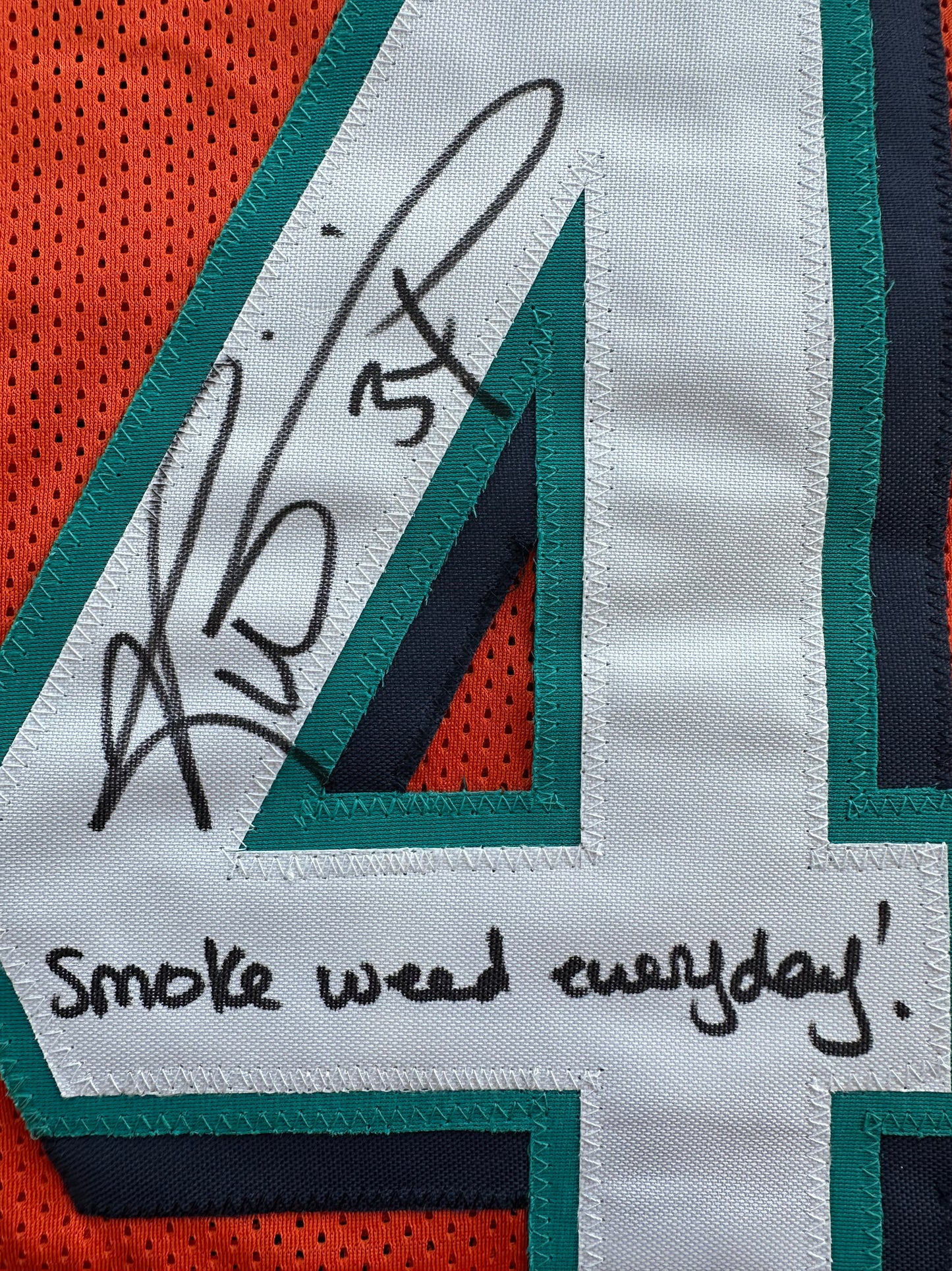 RICKY WILLIAMS ORANGE FOOTBALL JERSEY Miami Dolphins w/"Smoke Weed Everyday" BAS