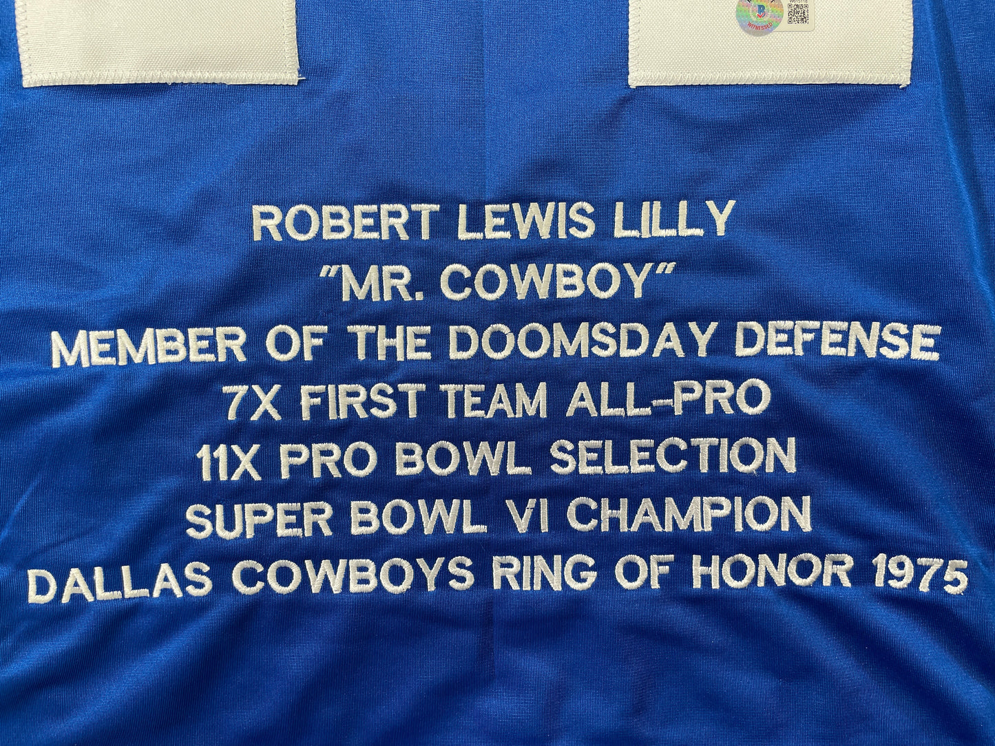 BOB LILLY DALLAS COWBOYS SIGNED SEWN THROWBACK FOOTBALL STAT JERSEY BGS
