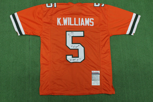 KEVIN WILLIAMS MIAMI HURRICANES SIGNED JERSEY w/INSCs Dallas Cowboys XL BAS