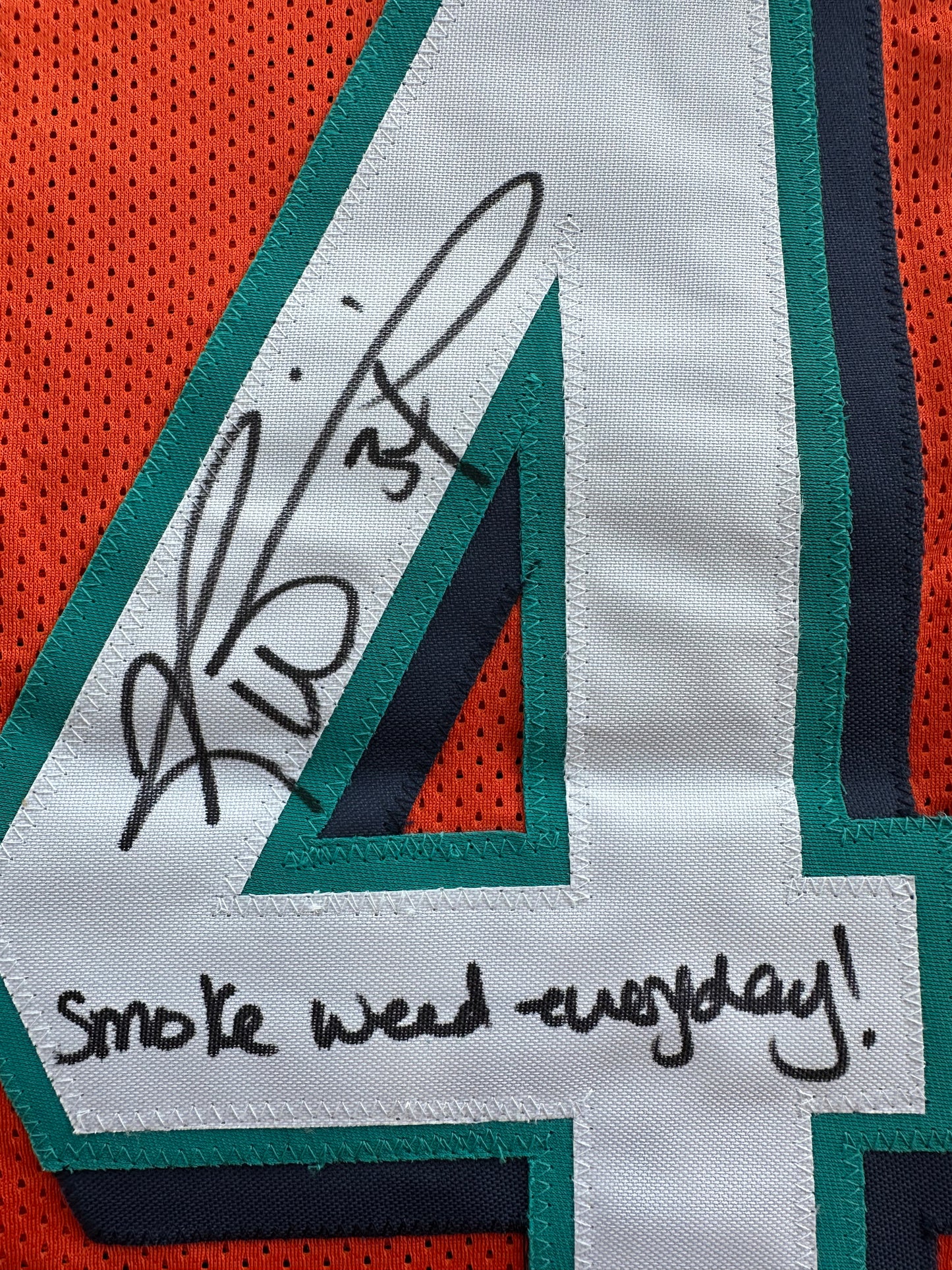 RICKY WILLIAMS ORANGE FOOTBALL JERSEY Miami Dolphins w/"Smoke Weed Everyday" BAS