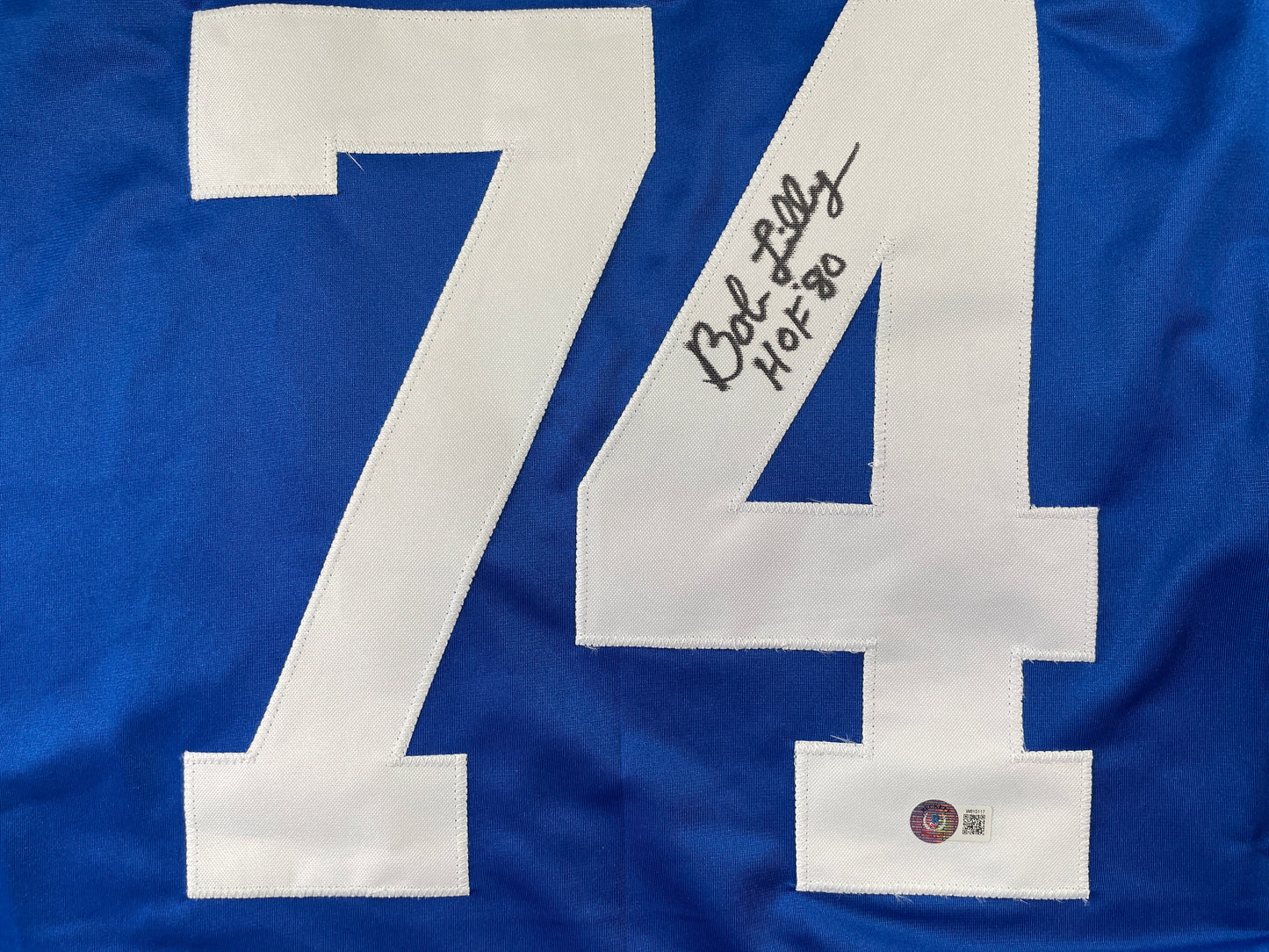 BOB LILLY DALLAS COWBOYS SIGNED SEWN THROWBACK FOOTBALL STAT JERSEY BGS