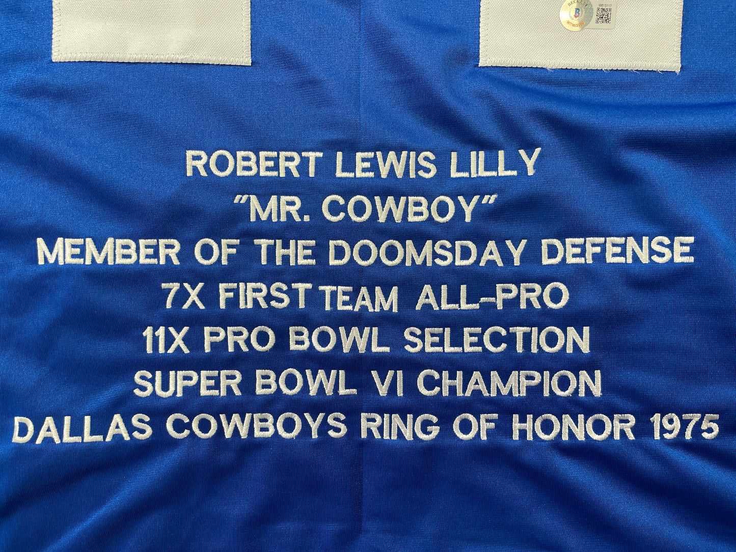 BOB LILLY DALLAS COWBOYS SIGNED SEWN THROWBACK FOOTBALL STAT JERSEY BGS