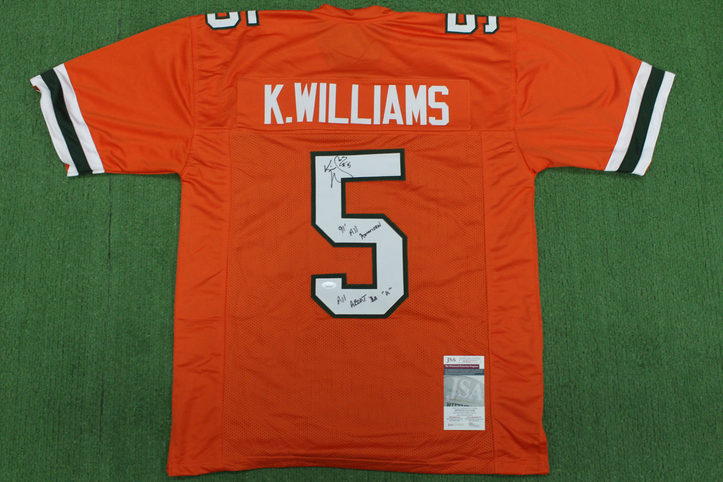 KEVIN WILLIAMS MIAMI HURRICANES SIGNED JERSEY w/INSCs Dallas Cowboys XL BAS