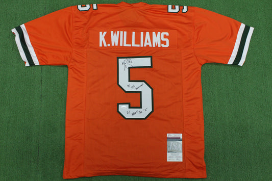 KEVIN WILLIAMS MIAMI HURRICANES SIGNED JERSEY w/INSCs Dallas Cowboys XL BAS