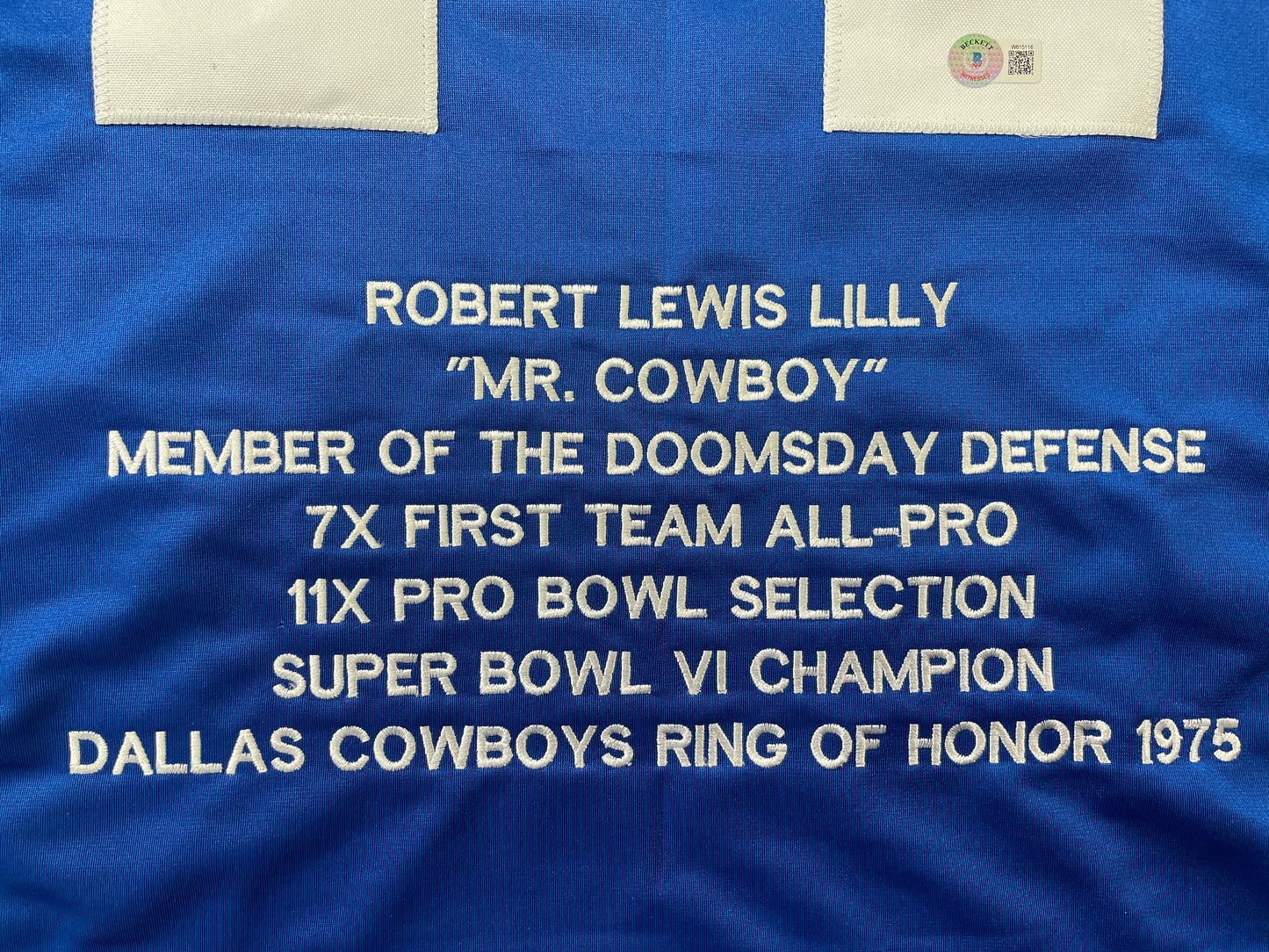 BOB LILLY DALLAS COWBOYS SIGNED SEWN THROWBACK FOOTBALL STAT JERSEY BGS