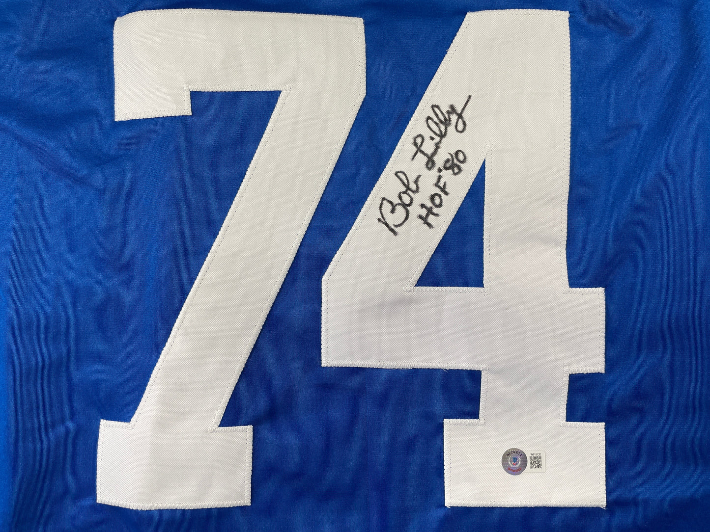 BOB LILLY DALLAS COWBOYS SIGNED SEWN THROWBACK FOOTBALL STAT JERSEY BGS