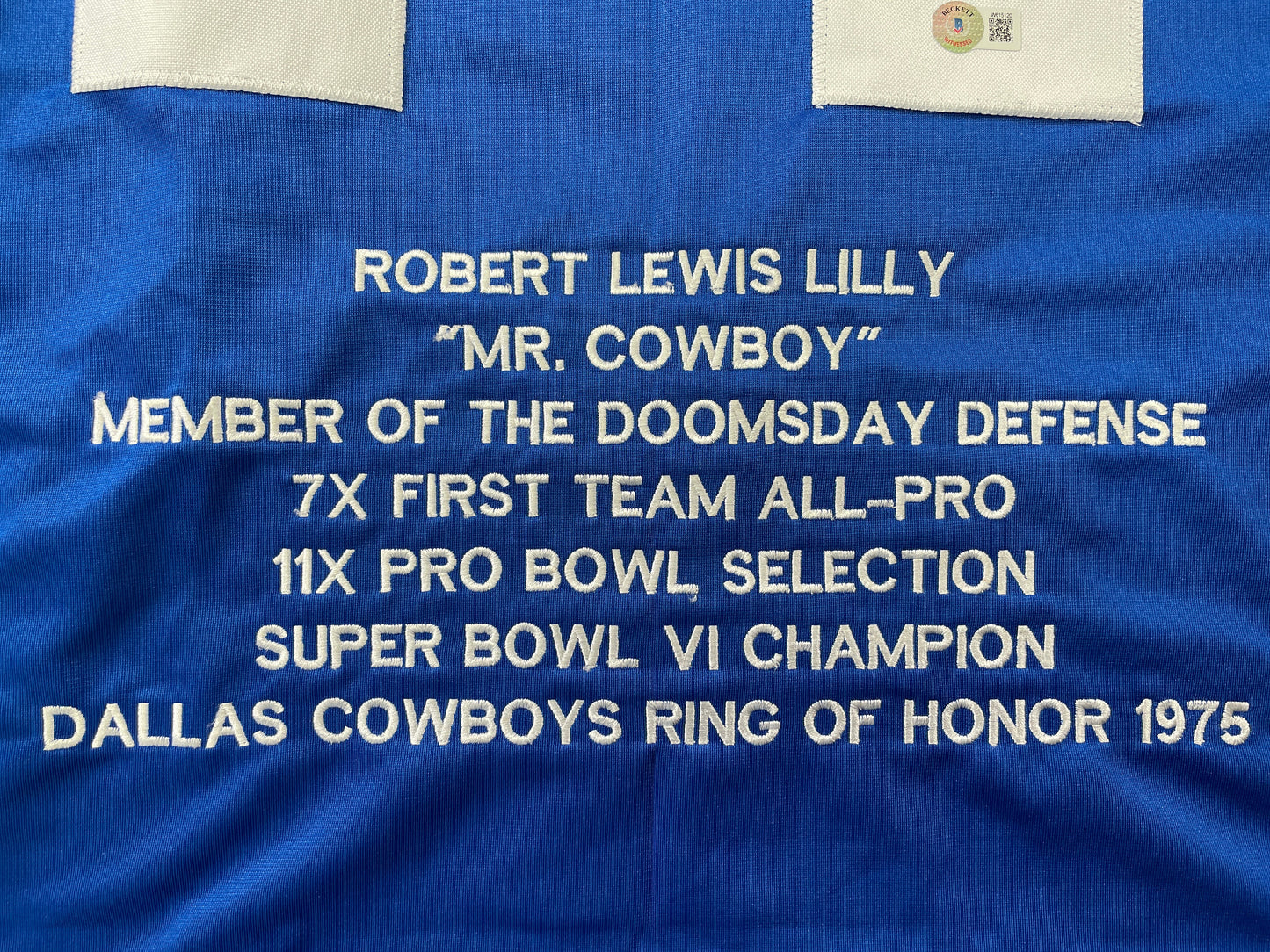 BOB LILLY DALLAS COWBOYS SIGNED SEWN THROWBACK FOOTBALL STAT JERSEY BGS