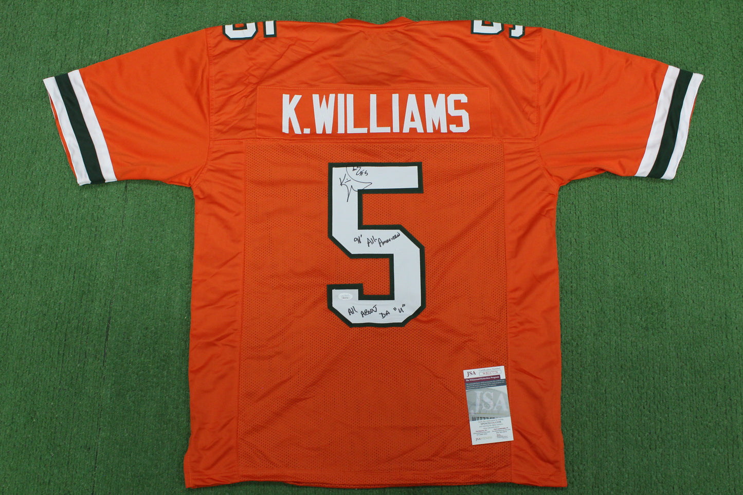 KEVIN WILLIAMS MIAMI HURRICANES SIGNED JERSEY w/INSCs Dallas Cowboys XL BAS