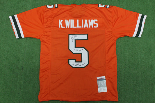 KEVIN WILLIAMS MIAMI HURRICANES SIGNED JERSEY w/INSCs Dallas Cowboys XL BAS