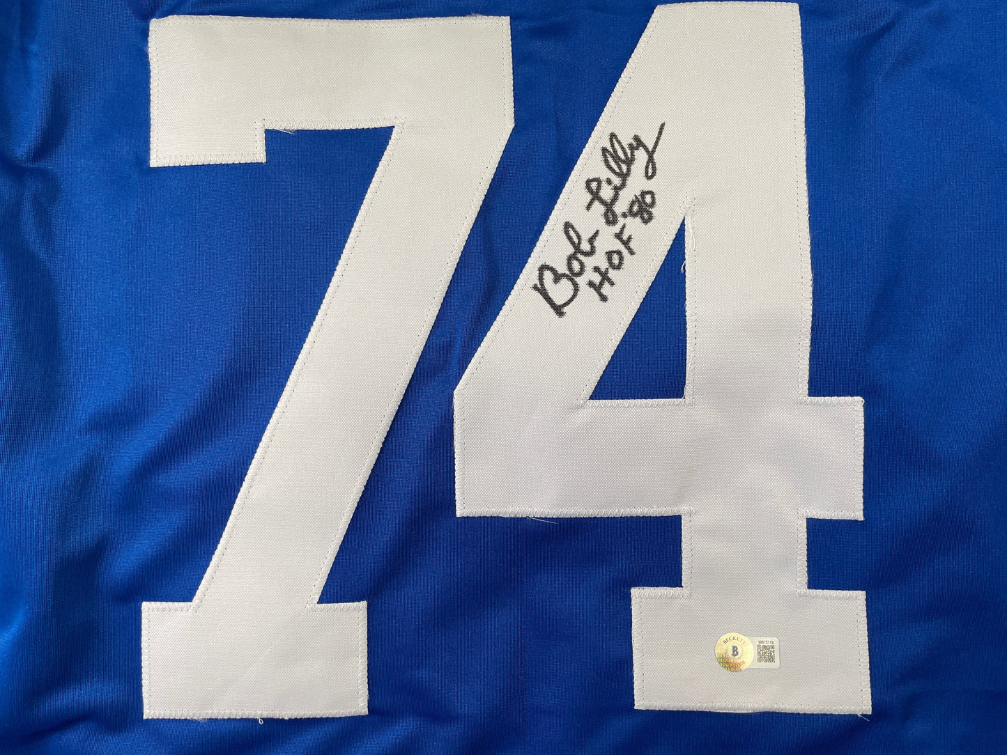 BOB LILLY DALLAS COWBOYS SIGNED SEWN THROWBACK FOOTBALL STAT JERSEY BGS