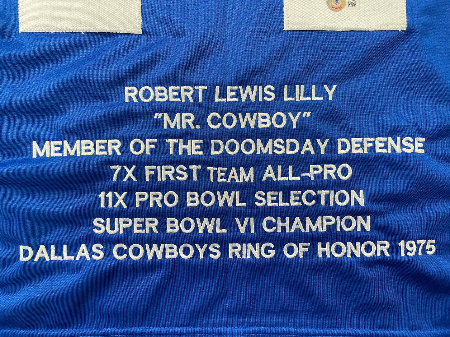BOB LILLY DALLAS COWBOYS SIGNED SEWN THROWBACK FOOTBALL STAT JERSEY BGS