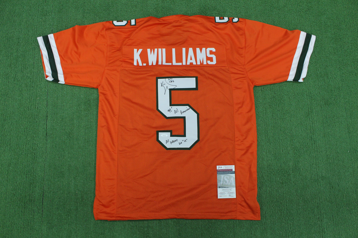 KEVIN WILLIAMS MIAMI HURRICANES SIGNED JERSEY w/INSCs Dallas Cowboys XL BAS
