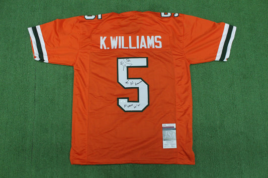KEVIN WILLIAMS MIAMI HURRICANES SIGNED JERSEY w/INSCs Dallas Cowboys XL BAS