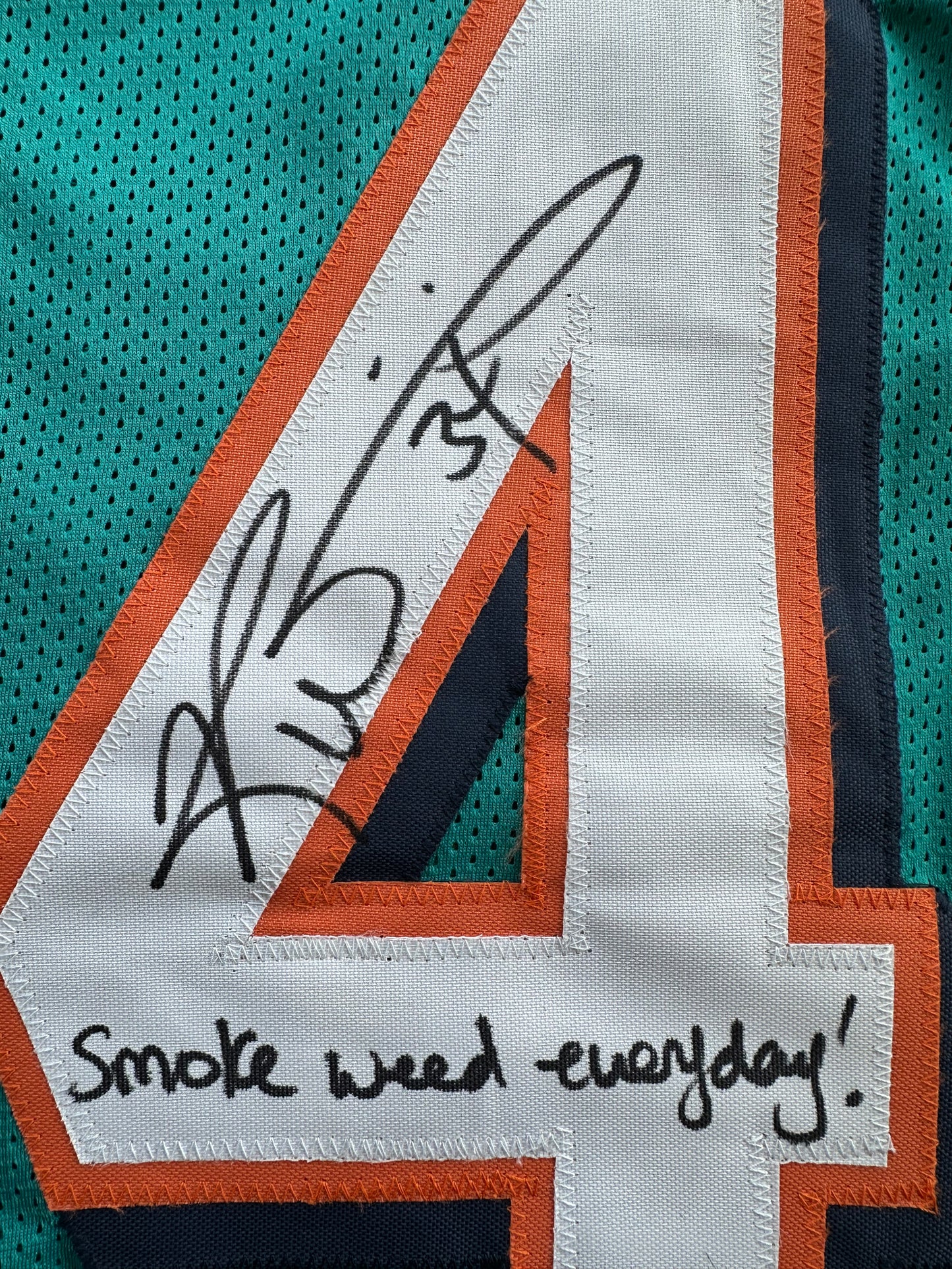 RICKY WILLIAMS SIGNED TEAL FOOTBALL JERSEY Miami Dolphins w/"Smoke Weed Everyday" BAS