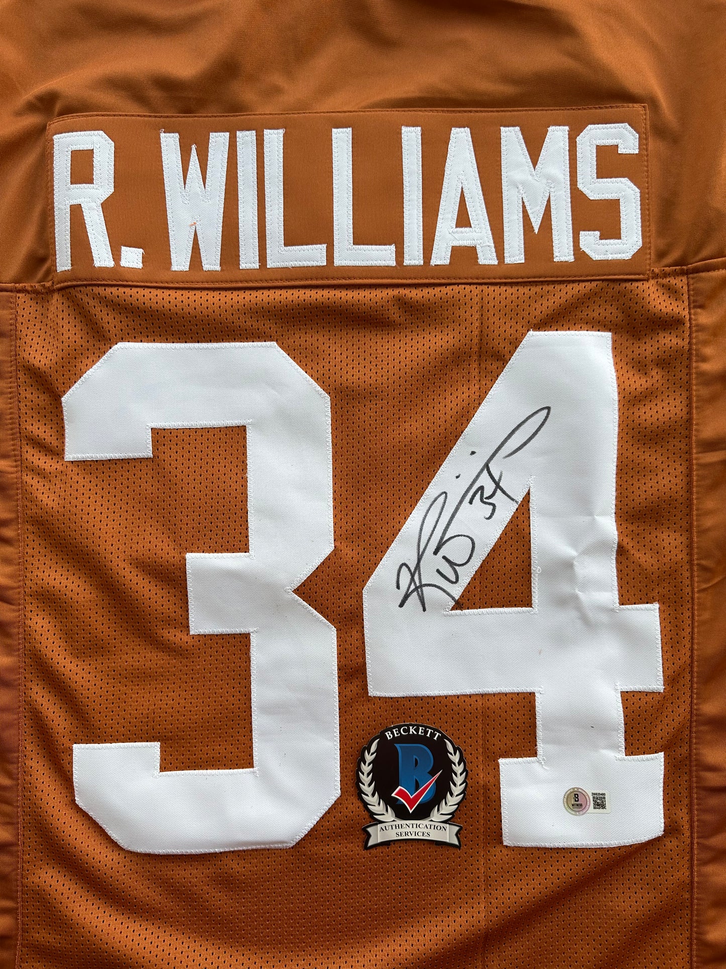 RICKY WILLIAMS SIGNED ORANGE FOOTBALL JERSEY Texas Longhorns Medium BAS COA