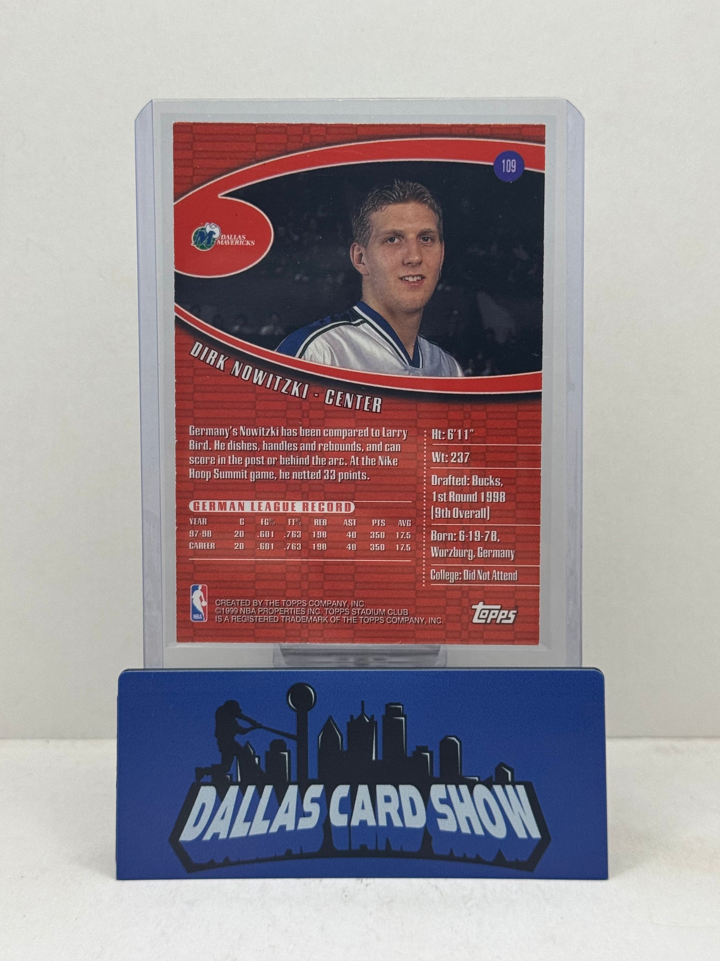 DIRK NOWITZKI 1998-99 TOPPS Stadium Club Redemption Only Rookie RC #109 HOF