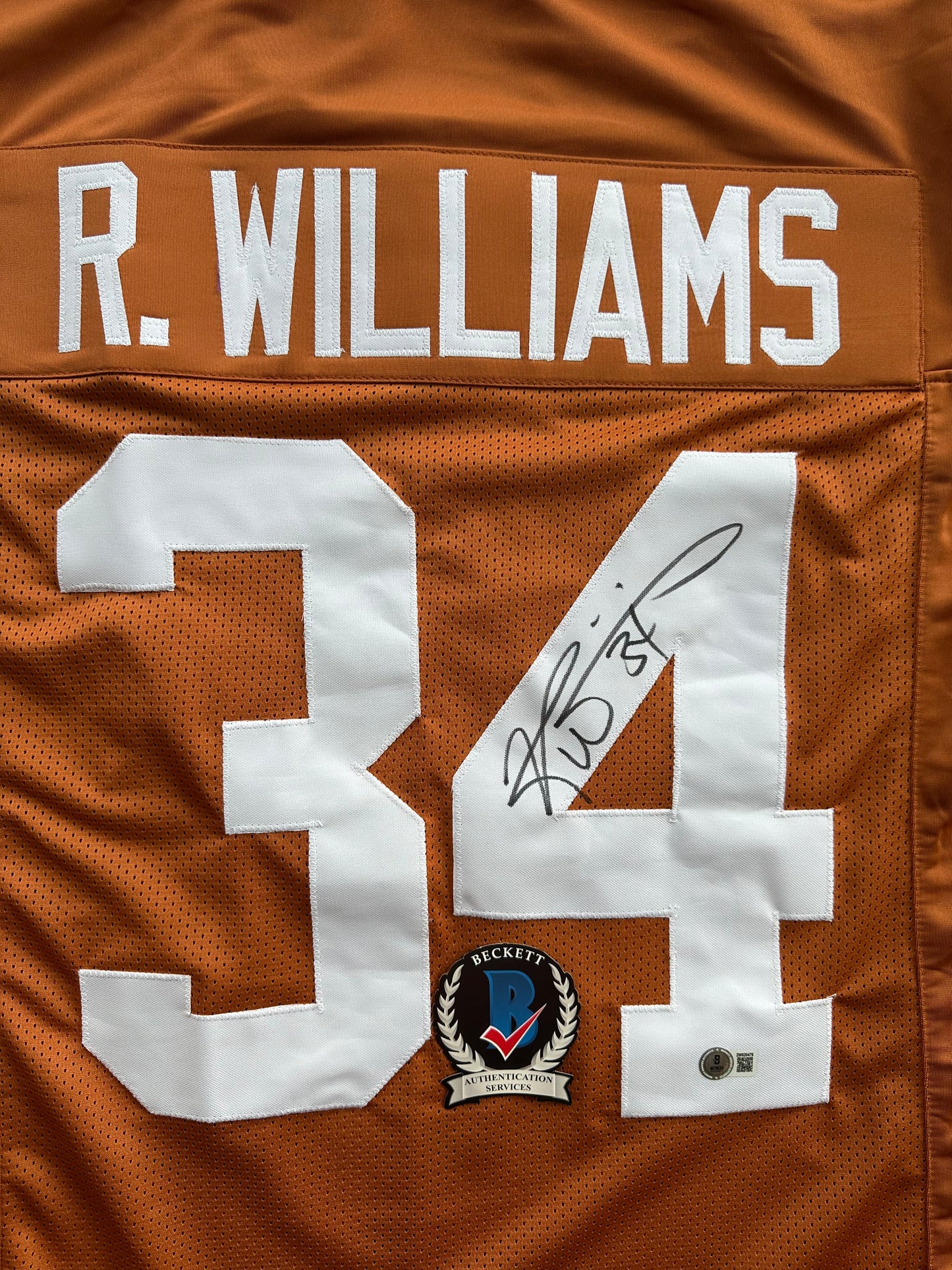 RICKY WILLIAMS SIGNED ORANGE FOOTBALL JERSEY Texas Longhorns Large BAS COA