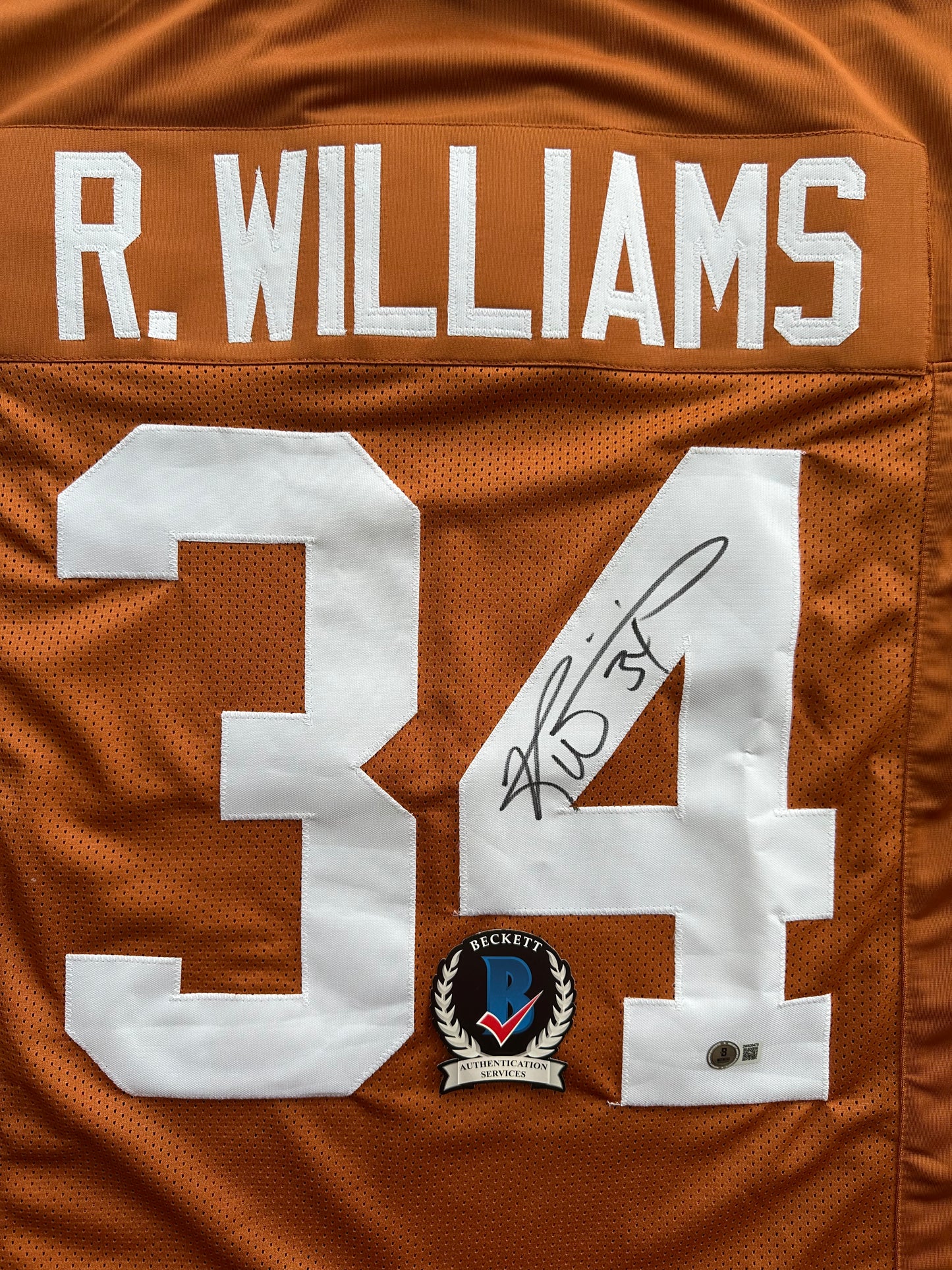 RICKY WILLIAMS SIGNED ORANGE FOOTBALL JERSEY Texas Longhorns Large BAS COA