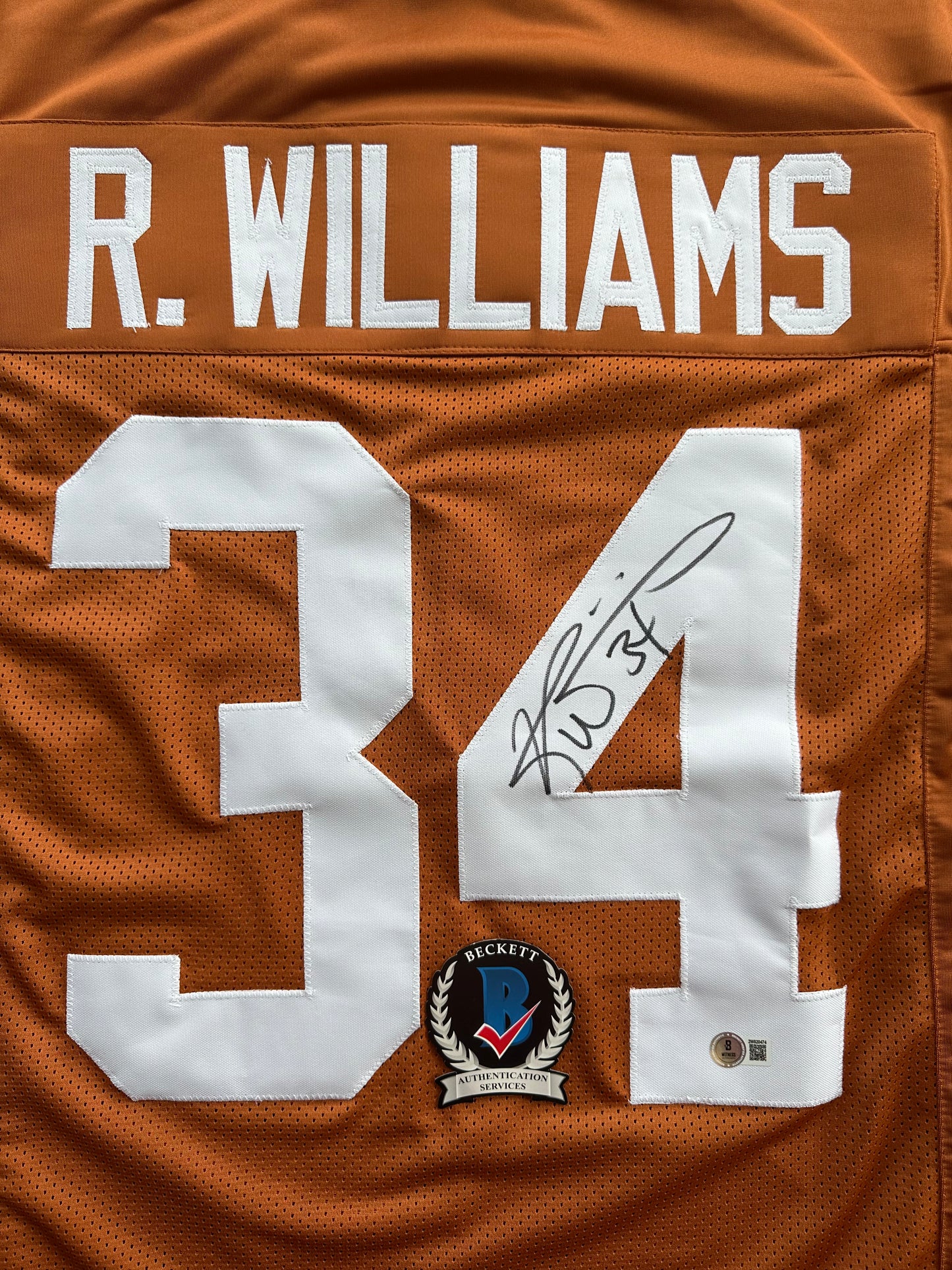 RICKY WILLIAMS SIGNED ORANGE FOOTBALL JERSEY Texas Longhorns Large BAS COA
