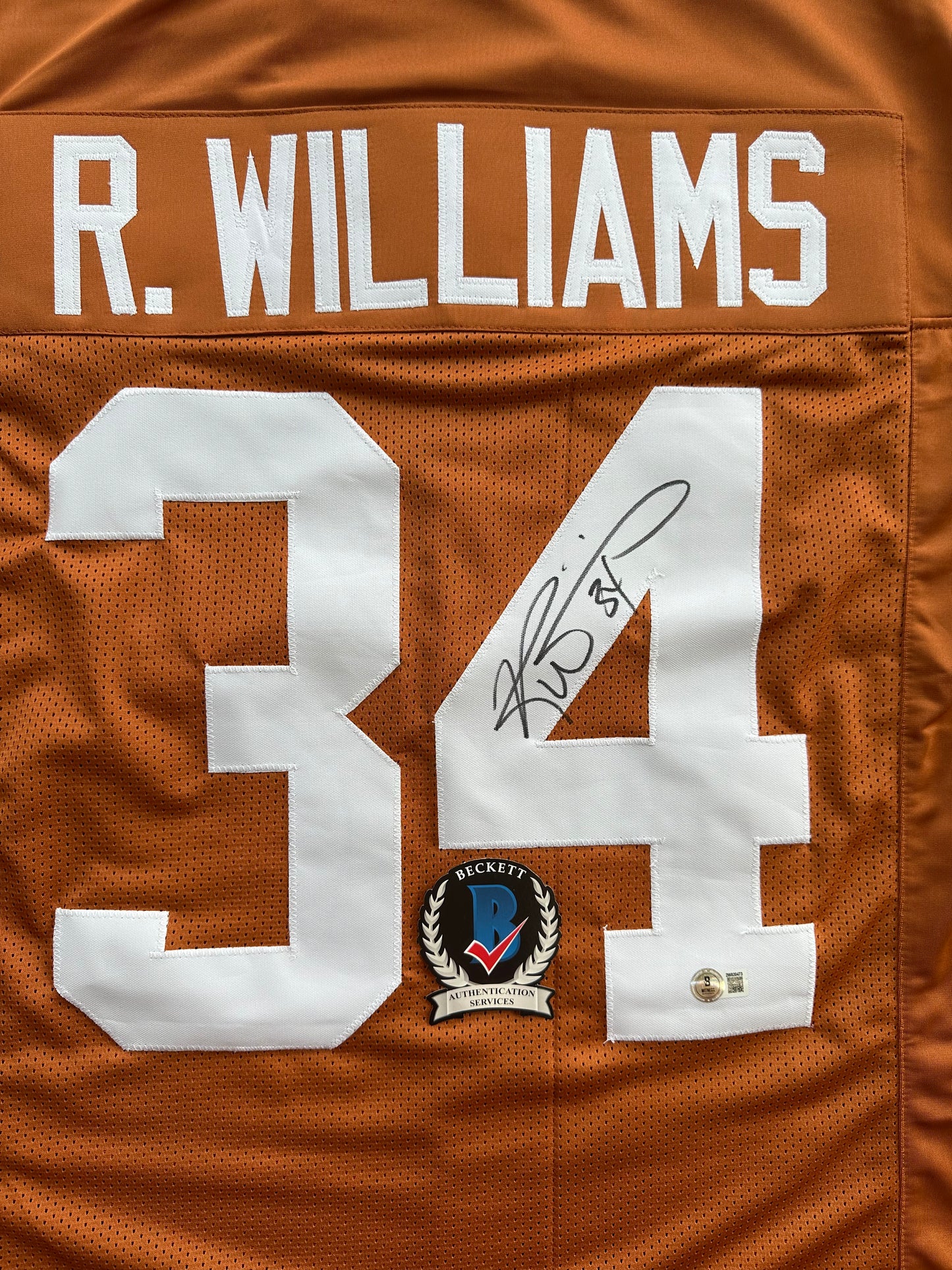 RICKY WILLIAMS SIGNED ORANGE FOOTBALL JERSEY Texas Longhorns Large BAS COA
