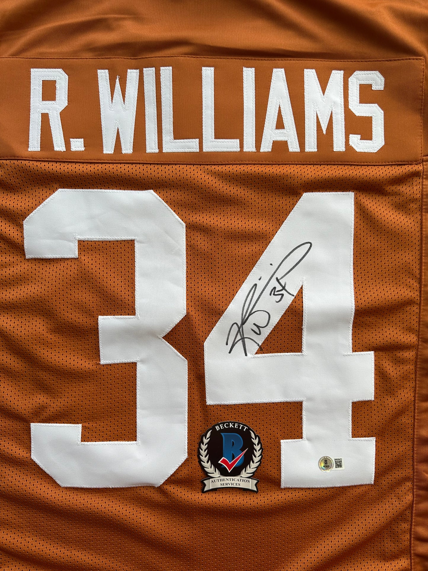 RICKY WILLIAMS SIGNED ORANGE FOOTBALL JERSEY Texas Longhorns Large BAS COA