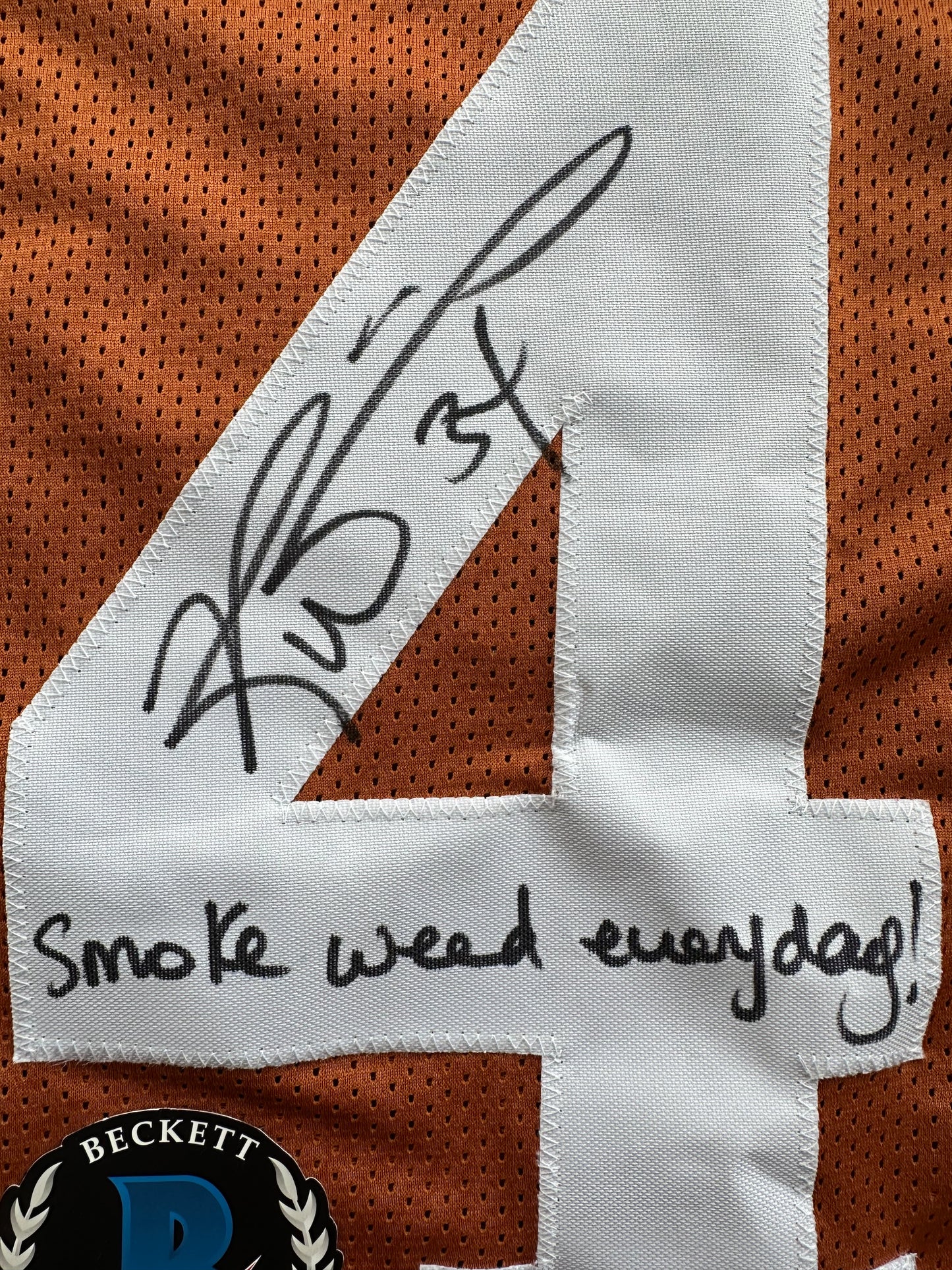 RICKY WILLIAMS SIGNED ORANGE FOOTBALL JERSEY Longhorns w/"Smoke Weed Everyday" BAS
